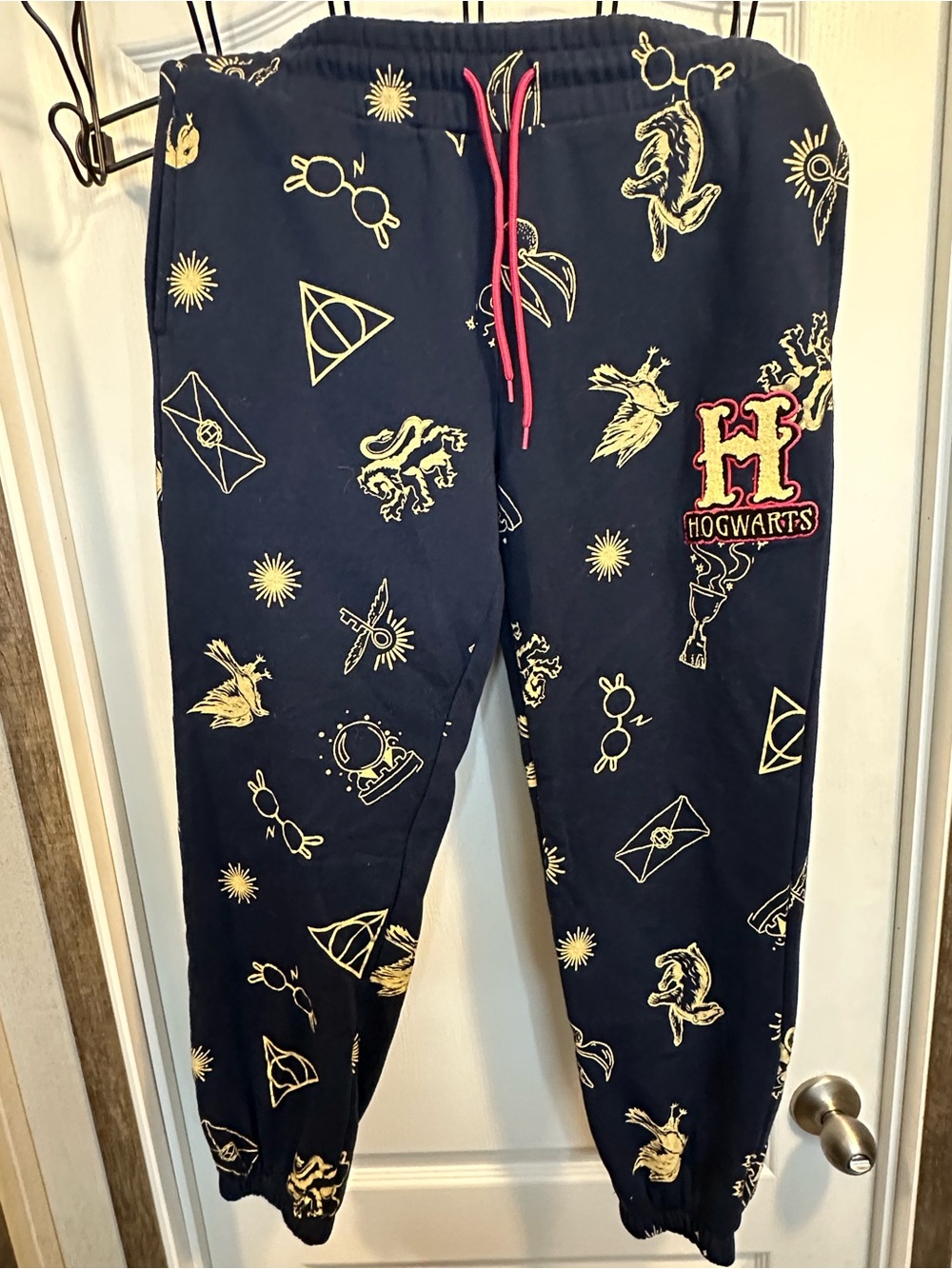 Navy Hogwarts Logo Jogger Sweatpants with Gold Prints